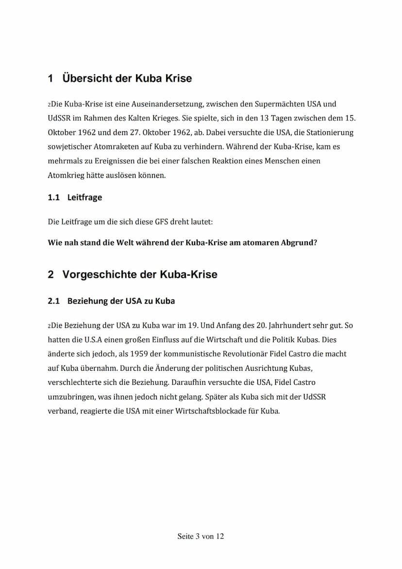 Die Kuba-Krise
Die Kuba-Krise ist eine Auseinandersetzung, zwischen den Supermächten USA und UdSSR im
Rahmen des Kalten Krieges. Sie spielte