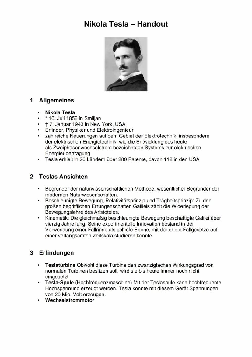 1 Allgemeines
Nikola Tesla
* 10. Juli 1856 in Smiljan
† 7. Januar 1943 in New York, USA
Erfinder, Physiker und Elektroingenieur
zahlreiche N