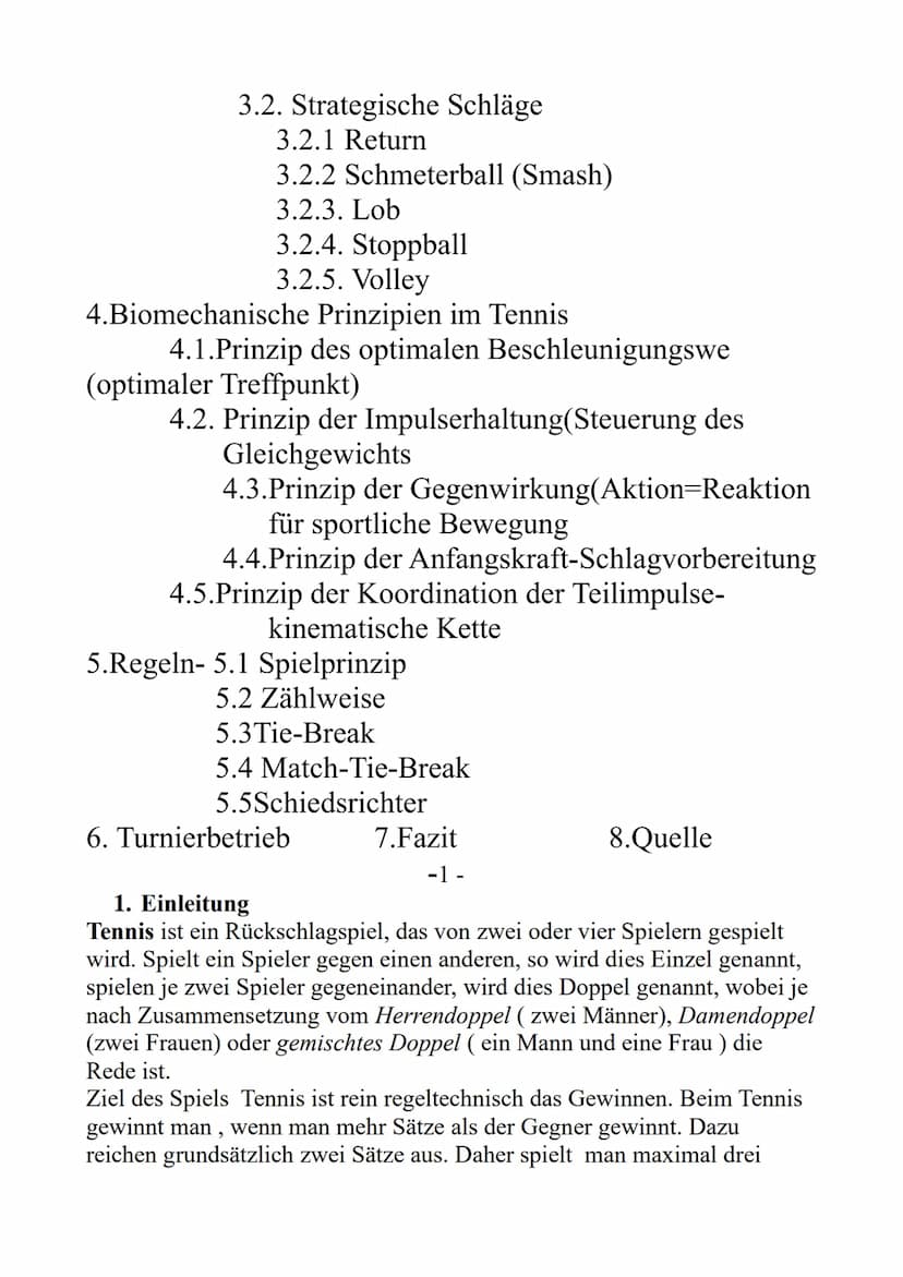 GFS
Fach: Sport
Thema: Einführung ins Tennis,
Grundschläge und C.o
Inhaltverzeichnis
1. Einleitung
2. Ausrüstung-2.1. Schläger
2.2.Bälle
2.3