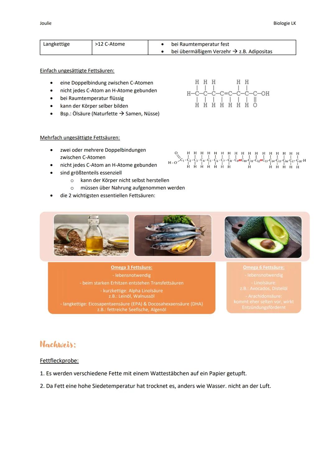 Joulie
● Triglycerin
●
●
●
●
●
Fettsäure
Bausteine der Fette
Fettsäuren:
Makronährstoff
Stoffgruppe der Ester
unpolar/ neutral
unlöslich in 