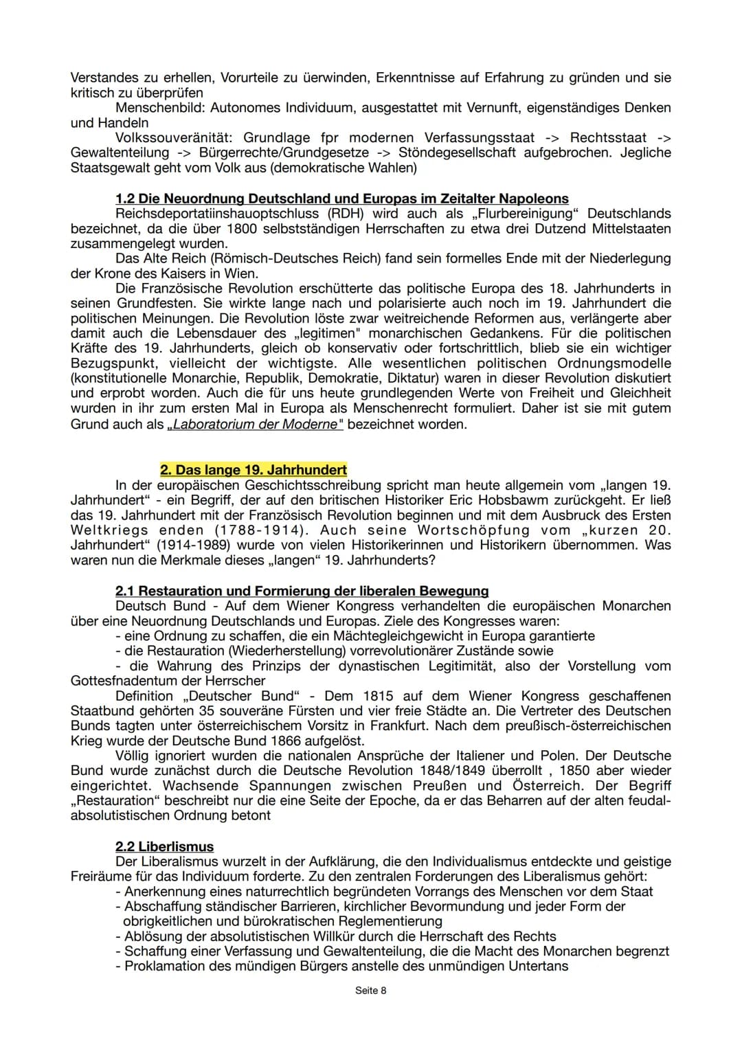 BUND
GESCHICHTE ABITUR
NOTIZEN
1848 - 1945
Seite 1 Inhaltsverzeichnis
Das Zeitalter der Aufklärung
1. Die Herausbildung der bürgerlichen Ges