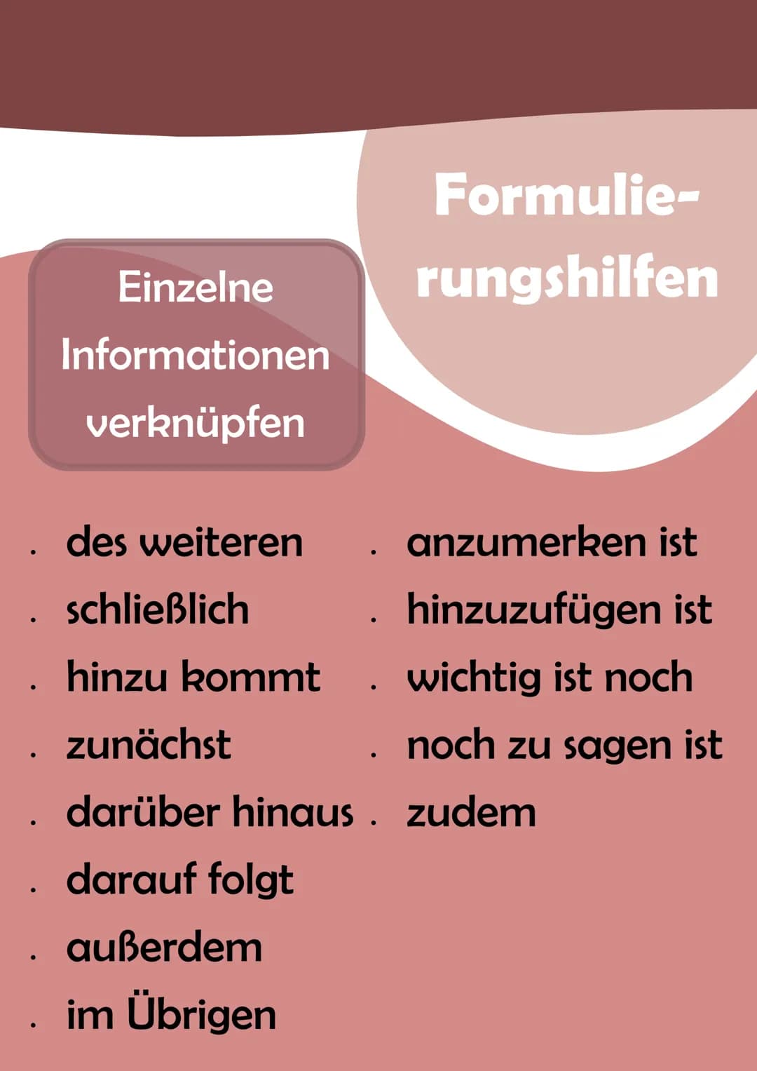 Ein Informationstext
verfassen
Aufbau
Einleitung
> Überblick zum Thema
> Erwähnung des Themas
> Interesse des Lesers wecken
(durch fragen un