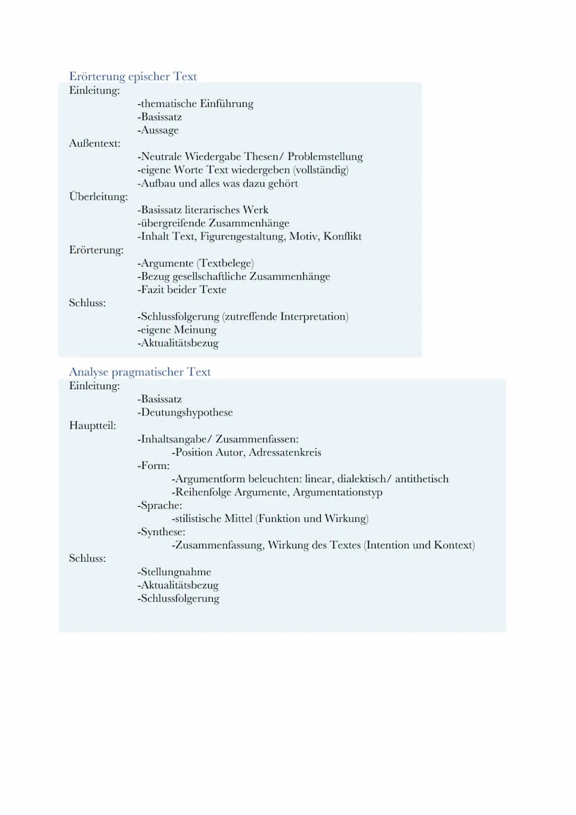 Abitur Deutsch Lernzettel
Inhaltsverzeichnis
Aufgabenarten.
Textarten.......
Interpretation epischer Text...
Erörterung epischer Text
Analys