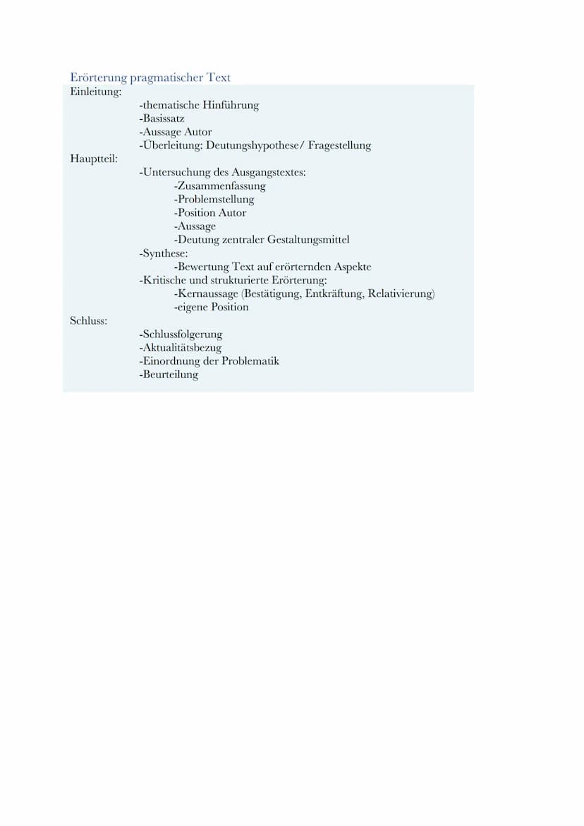 Abitur Deutsch Lernzettel
Inhaltsverzeichnis
Aufgabenarten.
Textarten.......
Interpretation epischer Text...
Erörterung epischer Text
Analys
