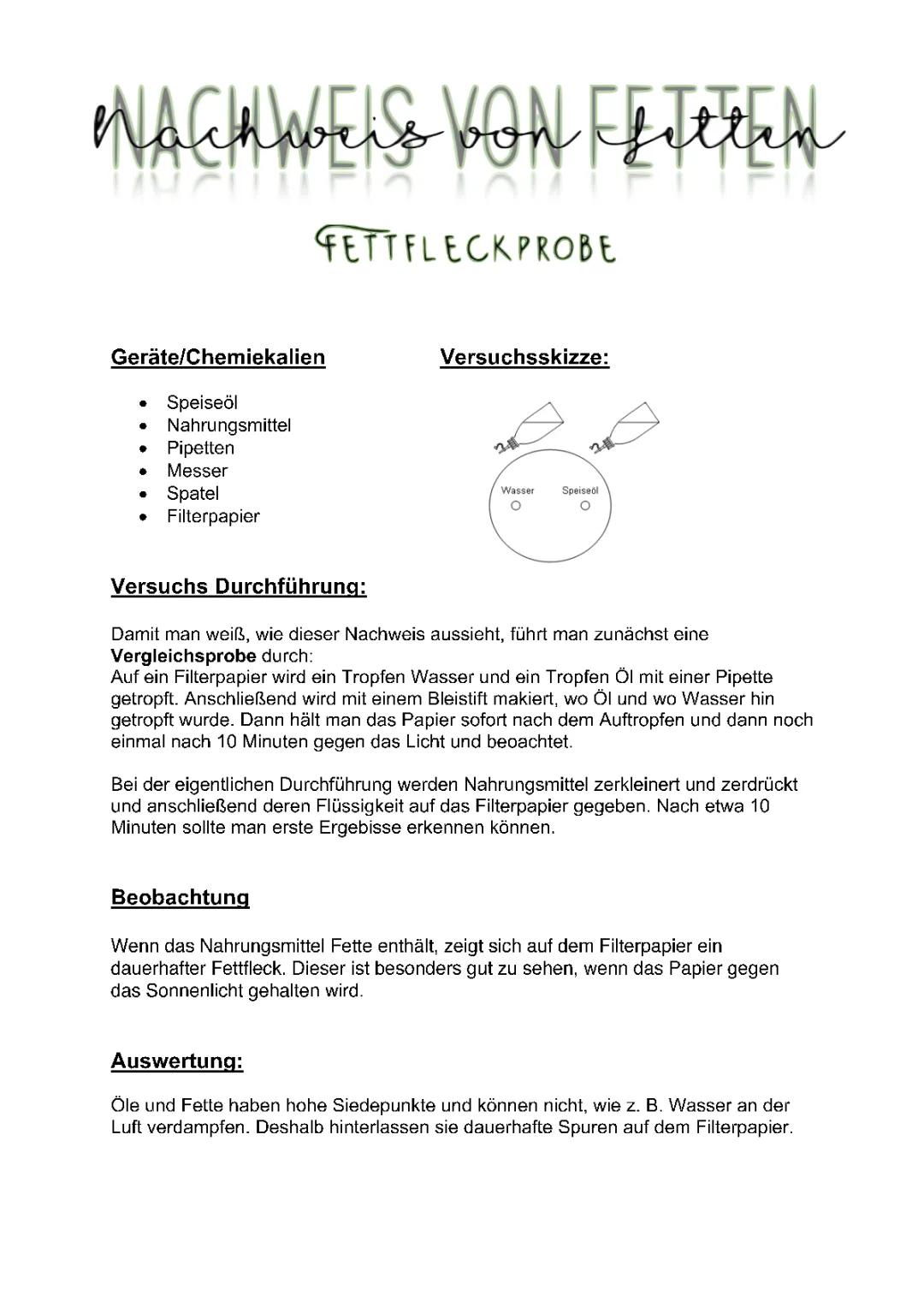 Nachweis von Fetten mit der Fettfleckprobe - Biologie und Chemie