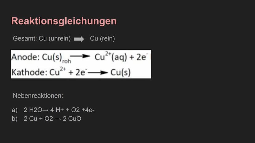 Kupferraffination Eigenschaften
rötlich glänzend
ist wiederverwendbar
Reinkupfer: relativ weich, zäh, gut schmiedbar und dehnbar
nach Silber