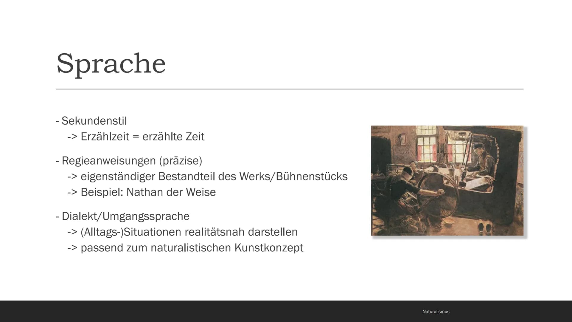 Naturalismus
1880-1900 Inhaltsverzeichnis
- Begriff und Eingrenzung
- Zeitgeschichtliche Rahmenbedingungen
- Weltbild, Menschenbild und Lebe