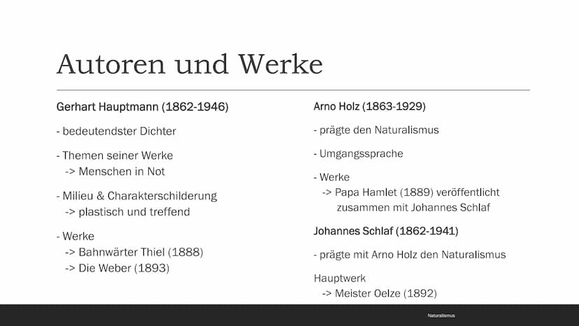 Naturalismus
1880-1900 Inhaltsverzeichnis
- Begriff und Eingrenzung
- Zeitgeschichtliche Rahmenbedingungen
- Weltbild, Menschenbild und Lebe