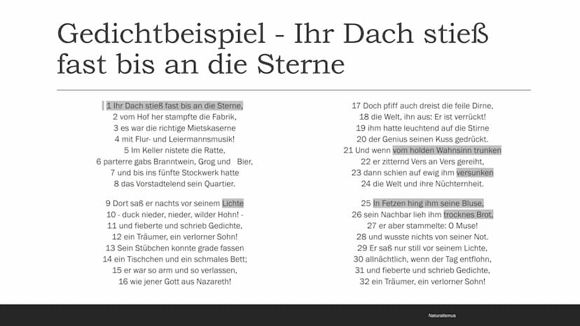 Naturalismus
1880-1900 Inhaltsverzeichnis
- Begriff und Eingrenzung
- Zeitgeschichtliche Rahmenbedingungen
- Weltbild, Menschenbild und Lebe