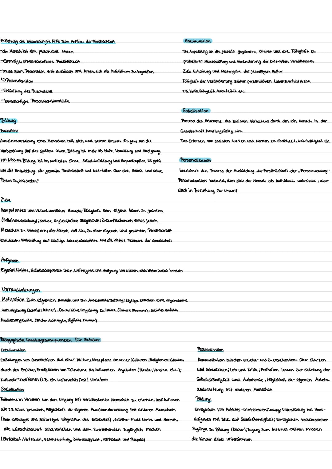 Erziehung ist....
-die Vermittlung von verhaltensweisen/Regeln im Umgang mit anderen Menschen
-Bildung eines Charakters durch Vermittlung vo