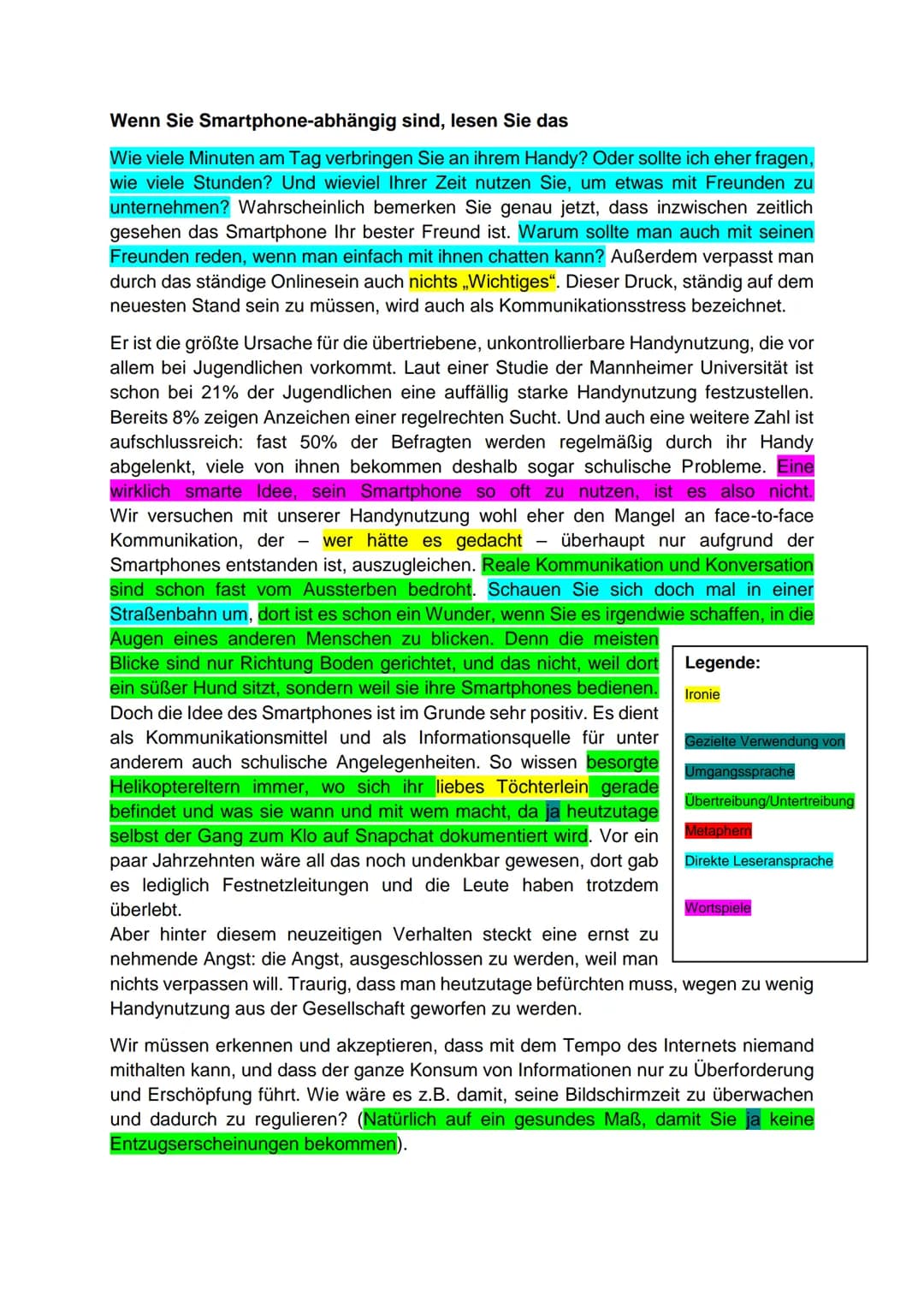 Essay zum Thema Kommunikationsstress
Klasse 10
Gymnasium
Wenn Sie Smartphone-abhängig sind, lesen Sie das
Wie viele Minuten am Tag verbringe