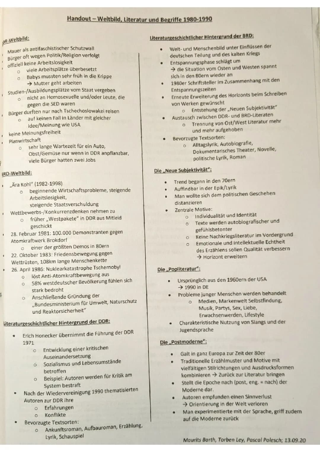 Wichtige BRD und DDR Literatur und Autoren (1960-1989)
