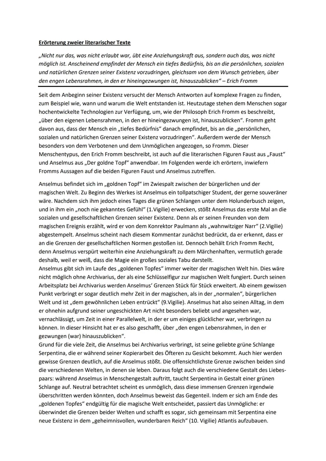 Erörterung zweier literarischer Texte
,,Nicht nur das, was nicht erlaubt war, übt eine Anziehungskraft aus, sondern auch das, was nicht
mögl