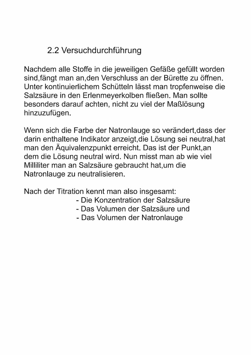 Titration
Schriftliche Ausarbeitung zur GFS: Titration 1) Einleitung
2) Durchführung
Inhaltsverzeichnis
2.1 Versuchsaufbau
2.2 Versuchsdurch