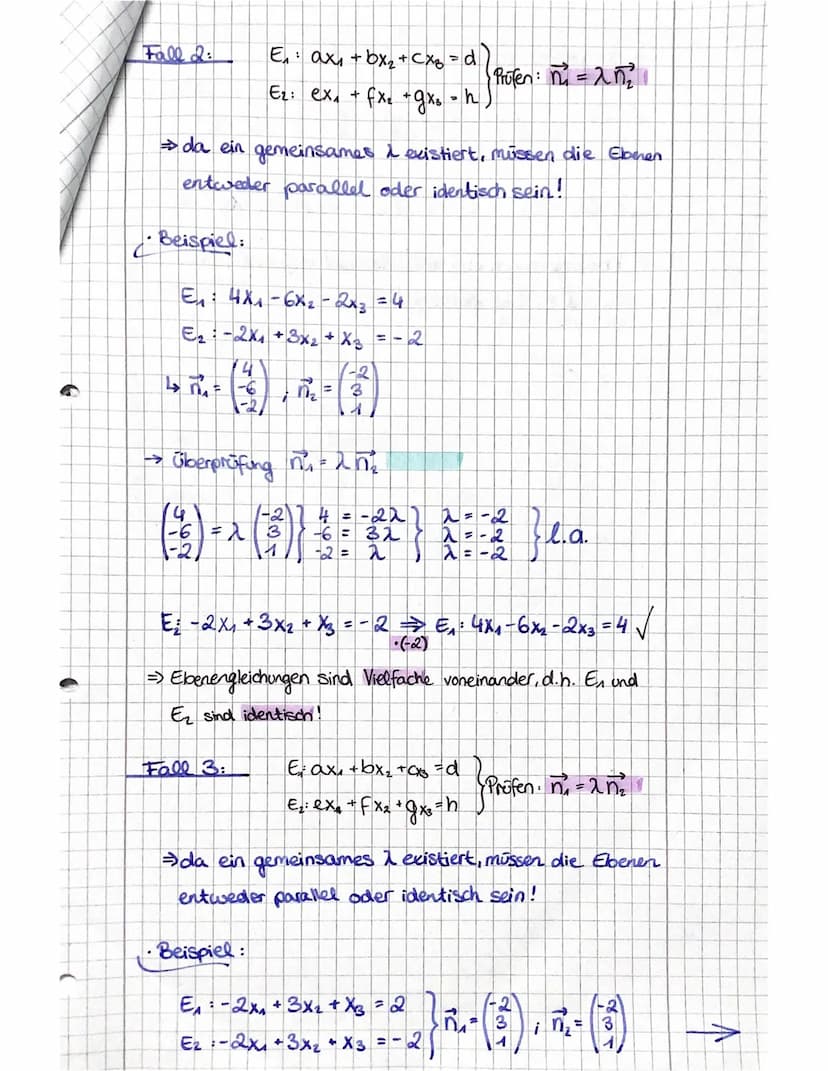 Lagebeziehung Gerade/Ebene
Ebbene in Koordinatenform umwandeln!
Fall A
X = P²+tv
g
E: ax + x₂ CX3
→ sie schneiden sich!
Beispiel:
↳es gibt e