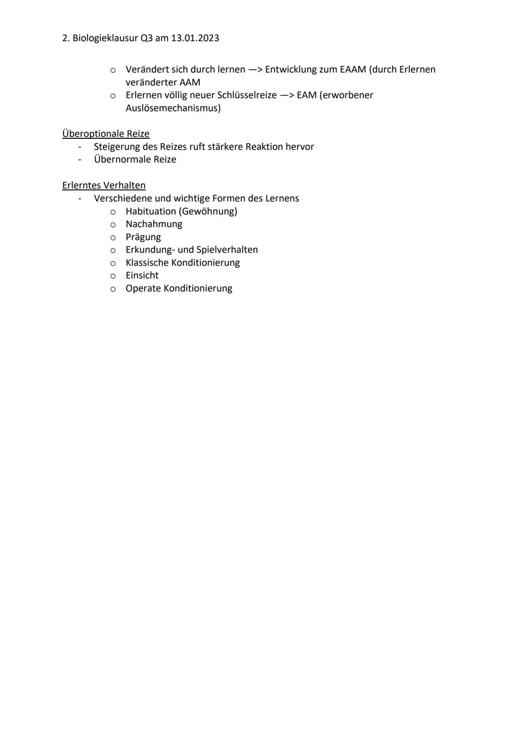 2. Biologieklausur Q3 am 13.01.2023
Biologieklausur
Themenumfang: Verhaltensbiologie
Mit Verhalten sind alle ,,Aktionen" (Bewegungen, Körper