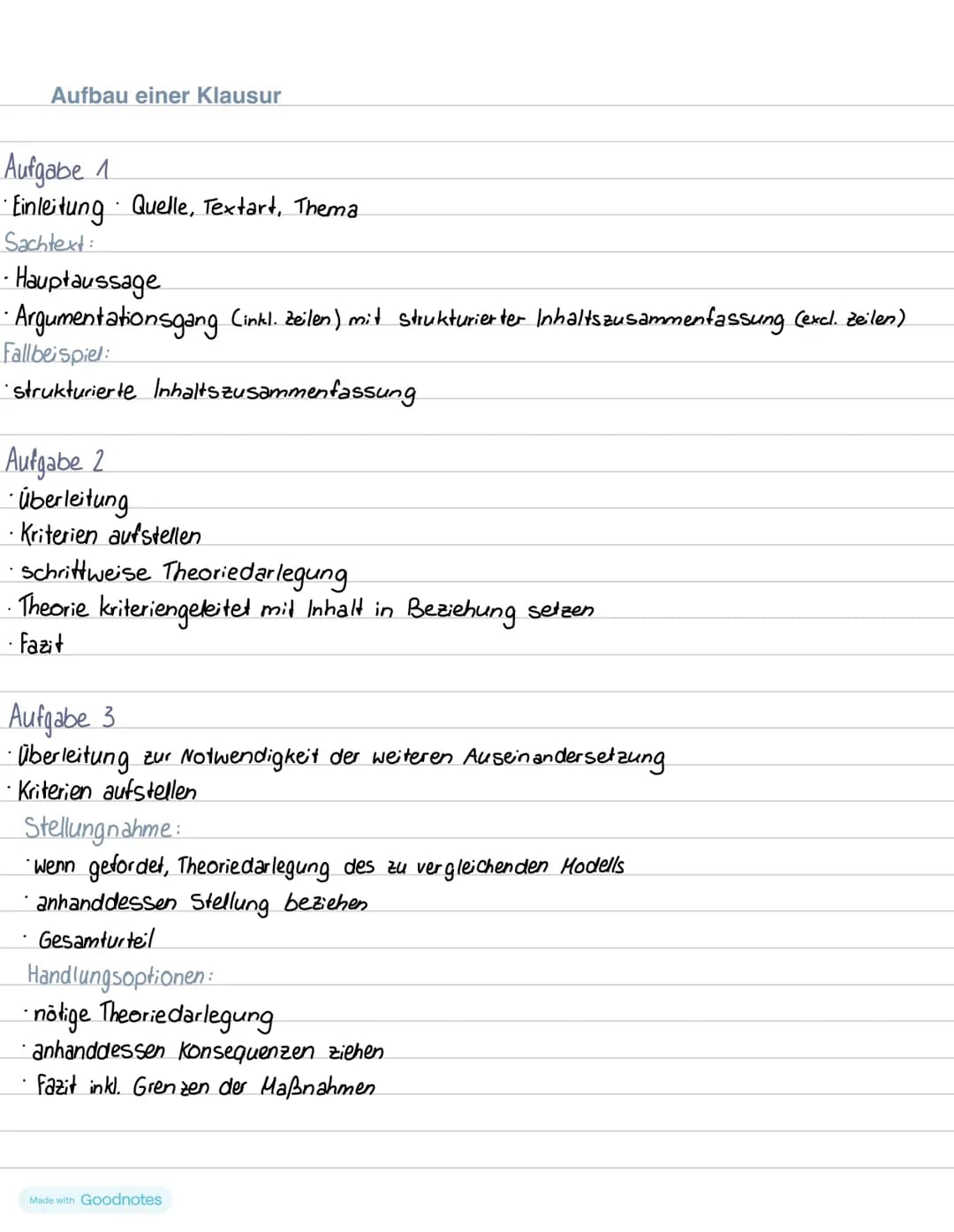 Aufbau einer Klausur
Aufgabe 1
• Einleitung · Quelle, Textart, Thema
Sachtext:
Hauptaussage
• Argumentationsgang (inkl. Zeilen) mit struktur