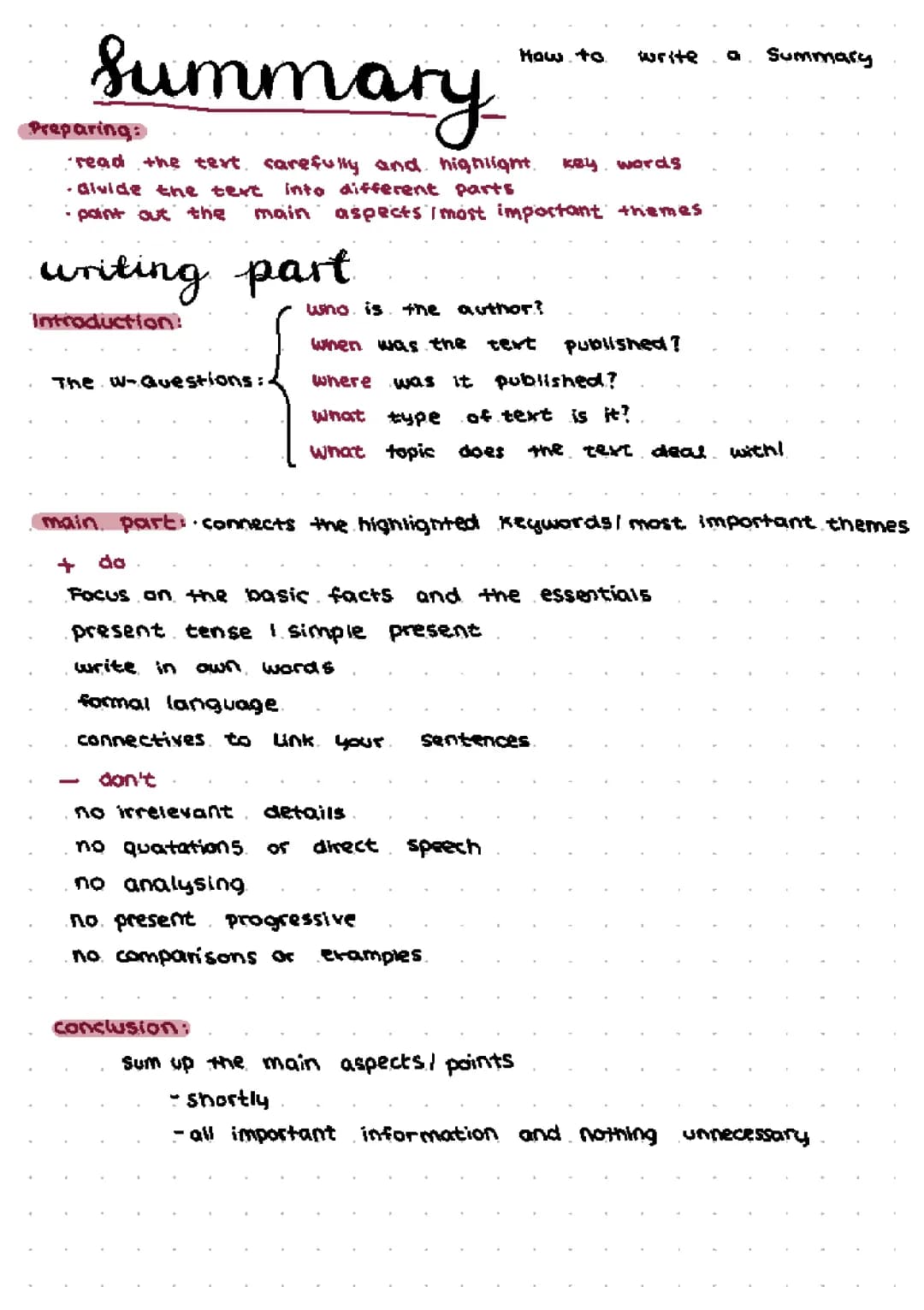 Writing a summary