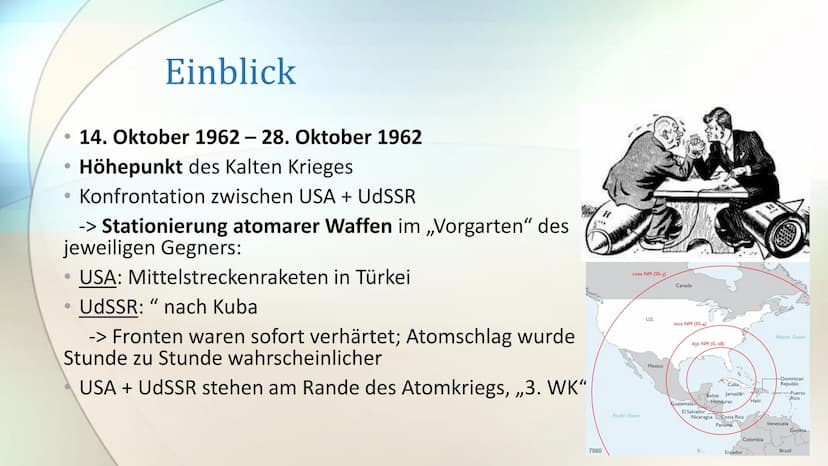 Die Kuba-Krise 1962
Yun-Hee , Geschichte Lk Q2 Yun-Hee
Die Kuba-Krise 1962
- 14. Oktober 1962-28. Oktober 1962
- Höhepunkt des Kalten Kriege