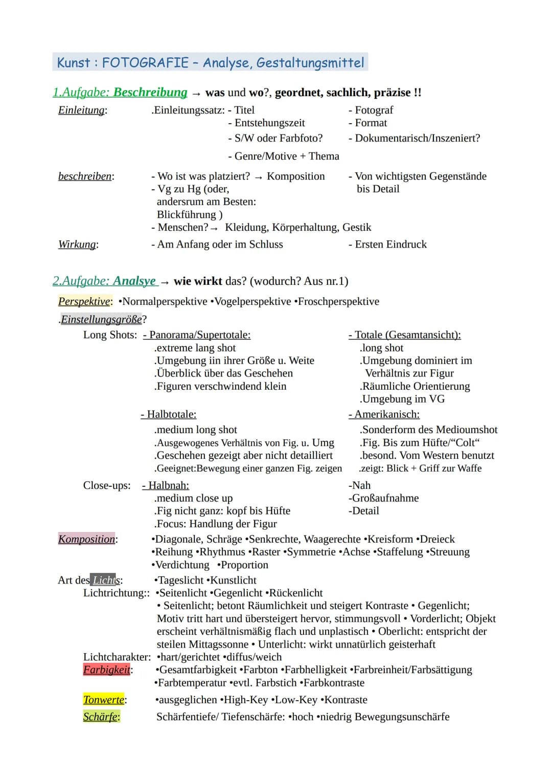 Kunst: FOTOGRAFIE - Analyse, Gestaltungsmittel
1.Aufgabe: Beschreibung → was und wo?, geordnet, sachlich, präzise !!
Einleitung:
.Einleitung