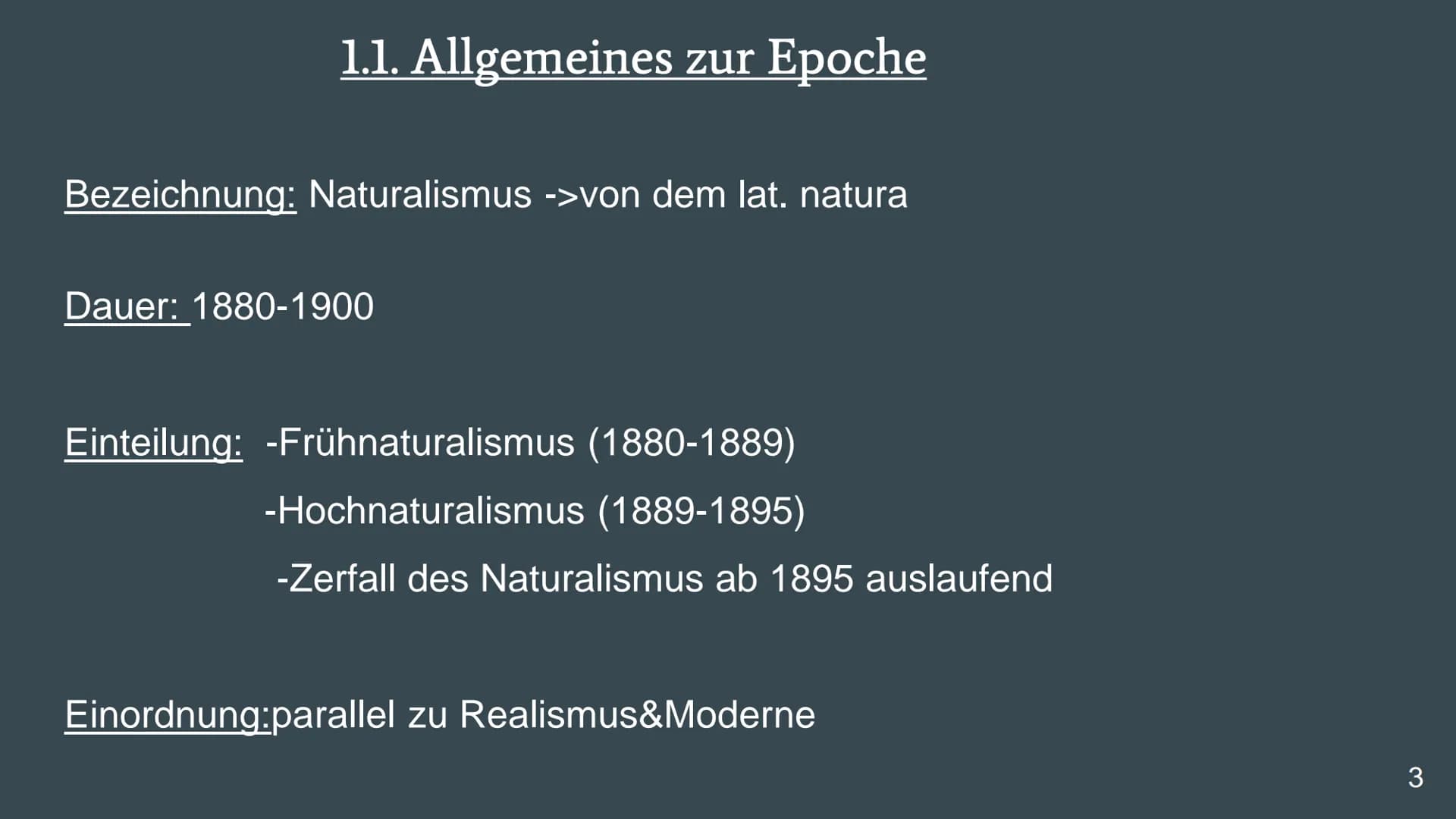 Literaturepoche:
Naturalismus
Eine Präsentation von
Deutsch
Emiy Günther
Frau Wittmer
10b
1 Gliederung
1. Allgemeines zur Epoche
2. Geschich