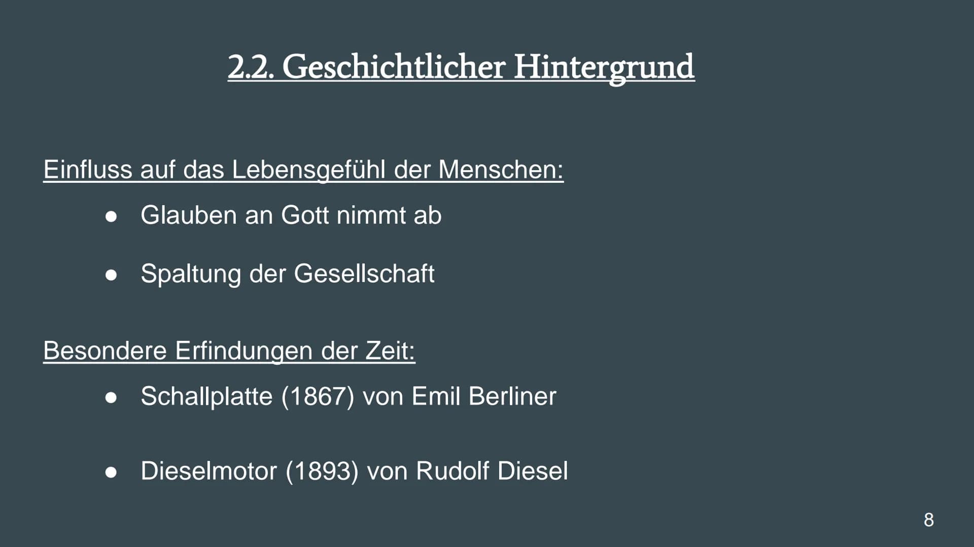 Literaturepoche:
Naturalismus
Eine Präsentation von
Deutsch
Emiy Günther
Frau Wittmer
10b
1 Gliederung
1. Allgemeines zur Epoche
2. Geschich