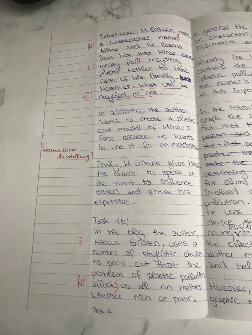 EF GK5 Englisch
Klausur Nr. 4
Task la)
The
"Where does the
plastic pollution go? by
Marcus Eriksen and adapted
from "Contrasts of Rich
10
fr