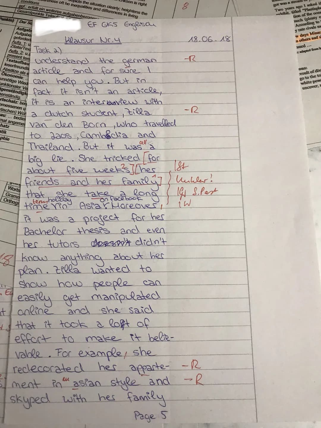 EF GK5 Englisch
Klausur Nr. 4
Task la)
The
"Where does the
plastic pollution go? by
Marcus Eriksen and adapted
from "Contrasts of Rich
10
fr