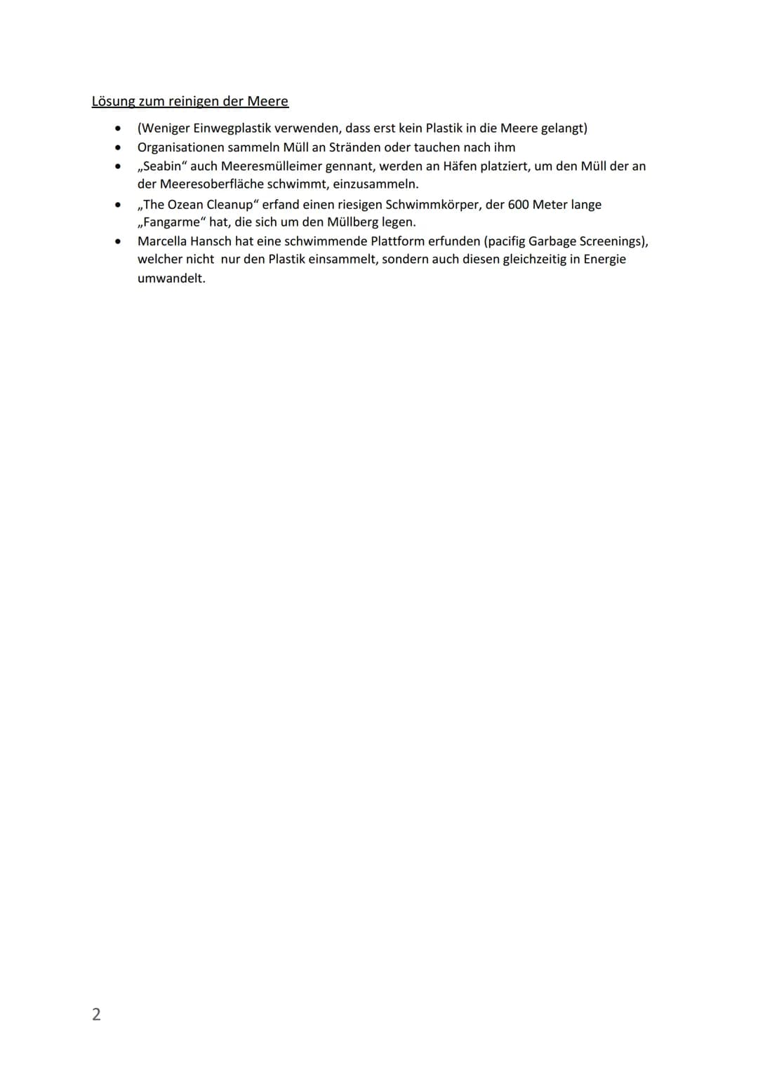 Handout
Zerstörung des Lebensraumes Meer (durch Plastik)
Fakt über das Meer
Das Ökosystem Meer ist das größte zusammenhängende Ökosystem der