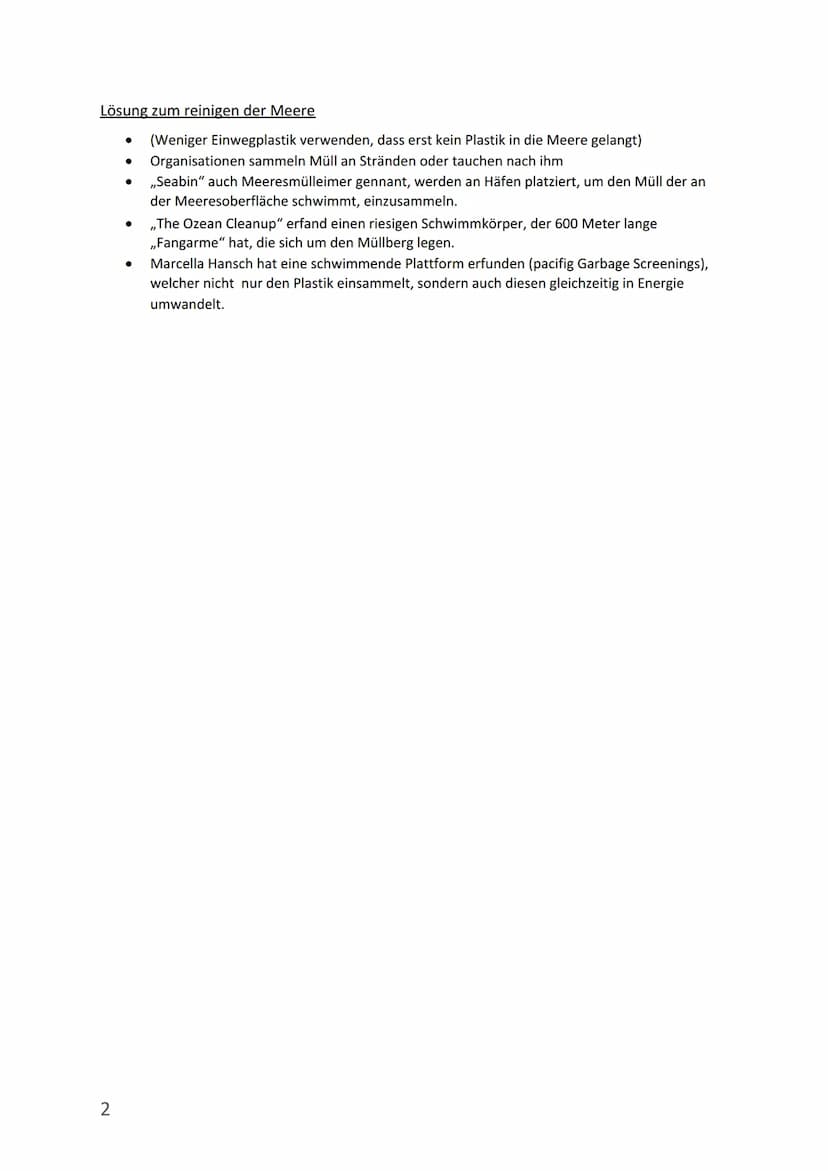 Handout
Zerstörung des Lebensraumes Meer (durch Plastik)
Fakt über das Meer
Das Ökosystem Meer ist das größte zusammenhängende Ökosystem der