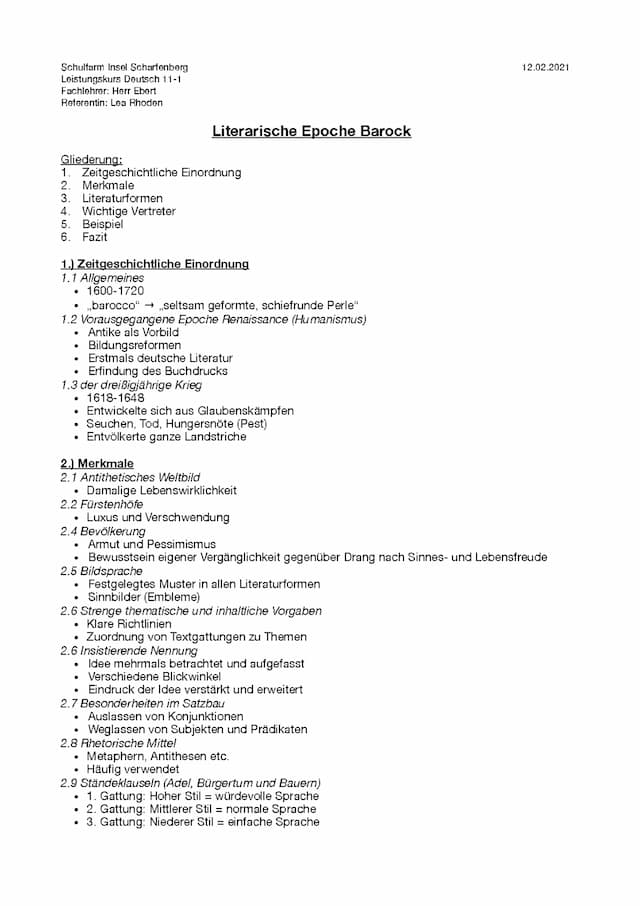 Know Handout literarische Epoche Barock thumbnail