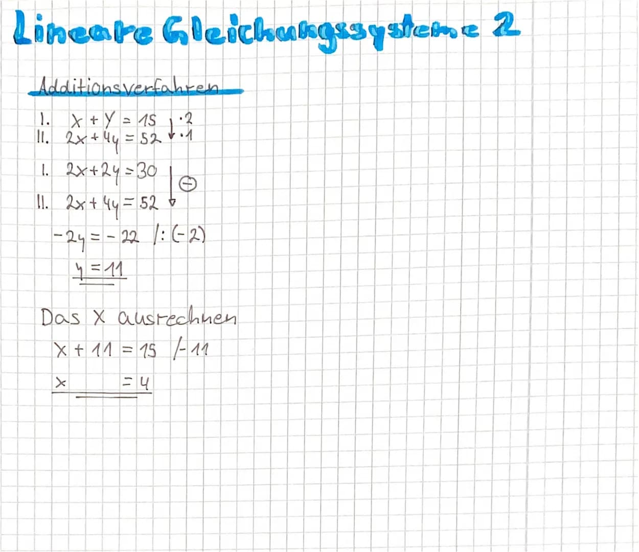 C
Lineare Gleichungssysteme
Gleichsetzungsverfahren
Y = 3x + 5
Y = 5x-S
1.
1.
11.
!Y=Y
!I.
3x+ S = 5x -5 -5
3x5x-10 1-5x
2 x=-10
X = 54
- De
