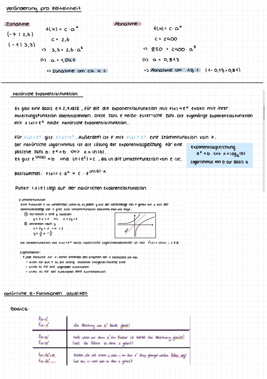 Exponentialfunktionen
Eigenschaften:
► für a> 1 exponentielle Zunahme
► für ac 1 exponentielle Abnahme
▸c entspricht dem Anfangsbestand flo)