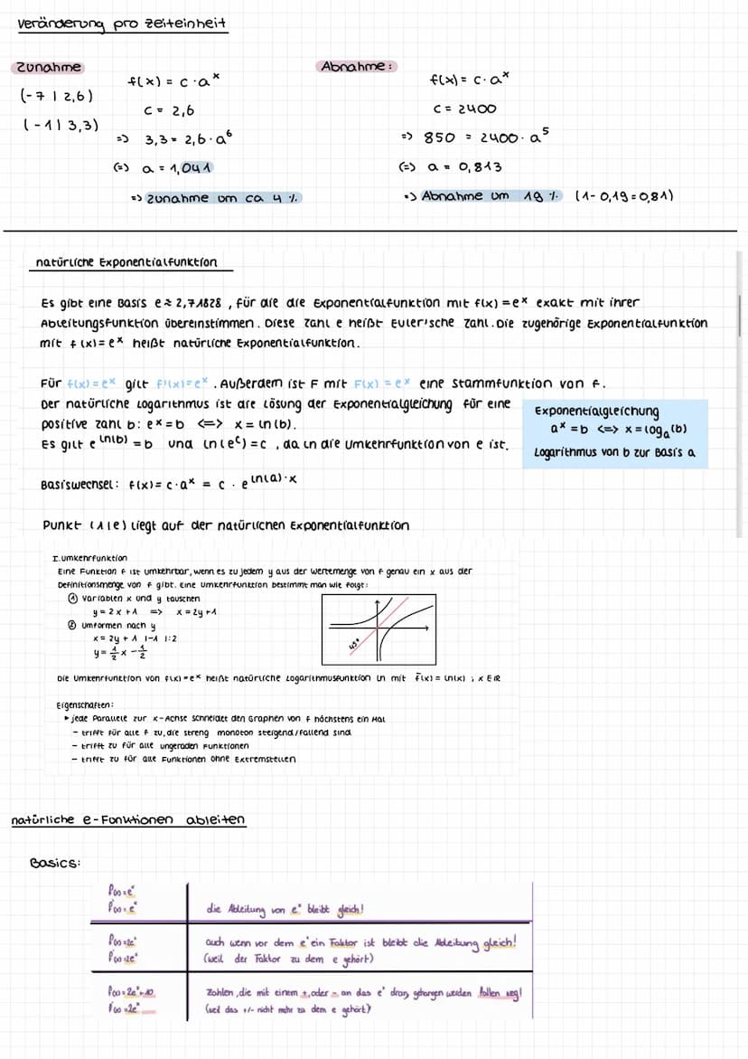 Exponentialfunktionen
Eigenschaften:
► für a> 1 exponentielle Zunahme
► für ac 1 exponentielle Abnahme
▸c entspricht dem Anfangsbestand flo)