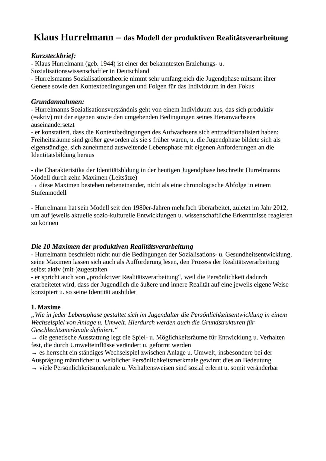 Klaus Hurrelmann das Modell der produktiven Realitätsverarbeitung
Kurzsteckbrief:
- Klaus Hurrelmann (geb. 1944) ist einer der bekanntesten 
