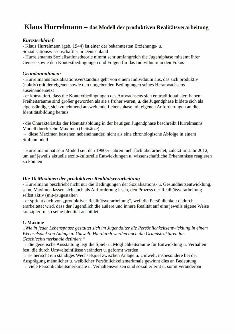 Klaus Hurrelmann das Modell der produktiven Realitätsverarbeitung
Kurzsteckbrief:
- Klaus Hurrelmann (geb. 1944) ist einer der bekanntesten 