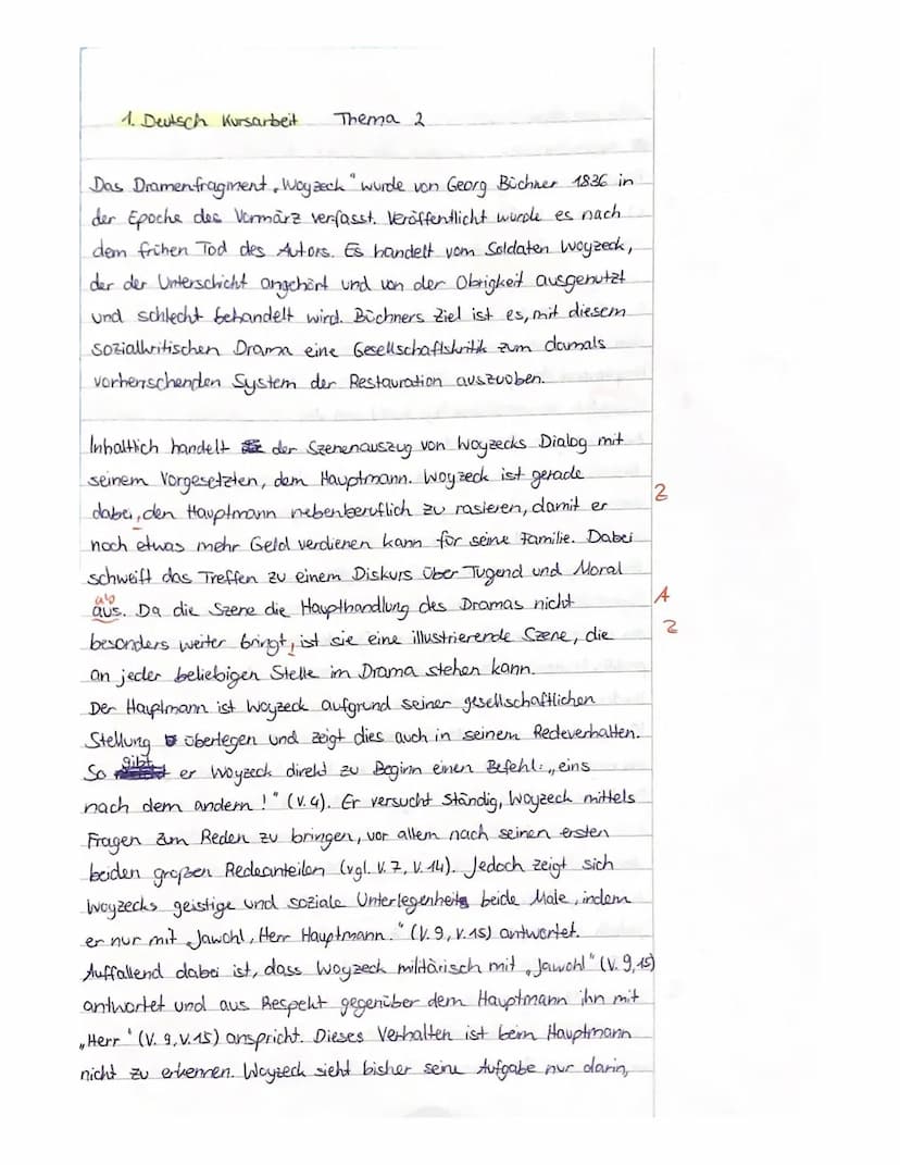 A) Inhaltliche Leistung
Kursarbeit 12/1/ Bewertungsbogen
(Georg Büchner: Woyzeck)
Inhaltliche Leistung Aufgabe 1
sinnvolle Einleitung
Die Sc