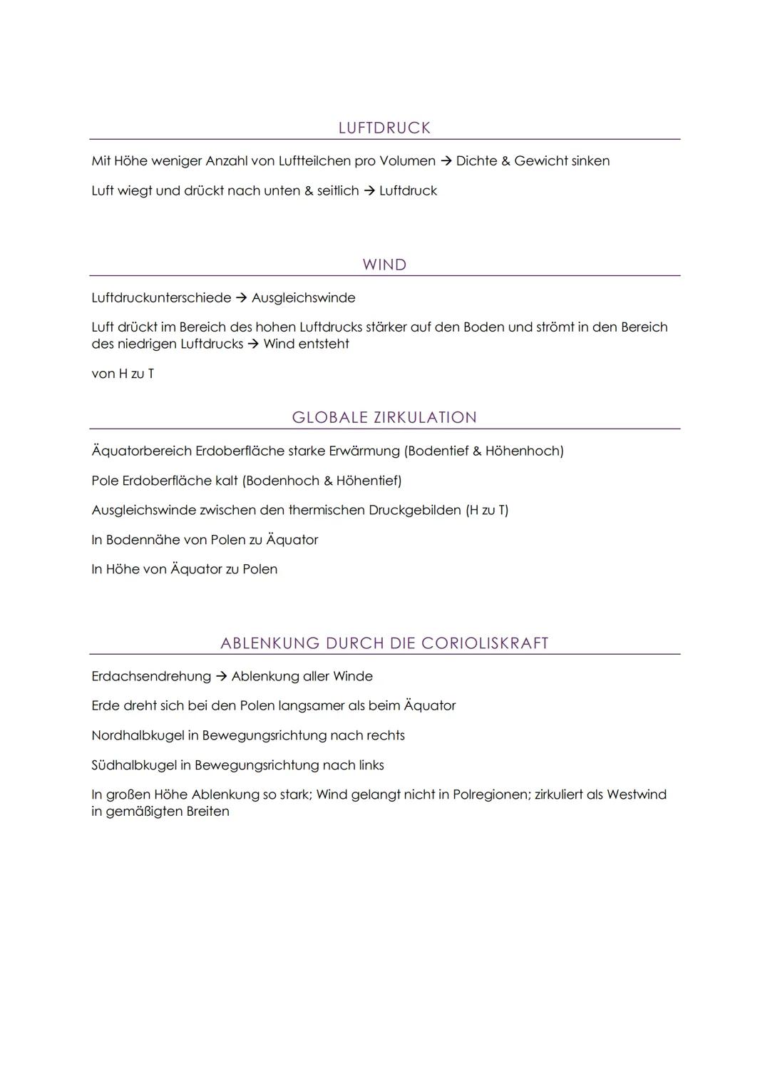 LUFTDRUCK
Mit Höhe weniger Anzahl von Luftteilchen pro Volumen → Dichte & Gewicht sinken
Luft wiegt und drückt nach unten & seitlich → Luftd