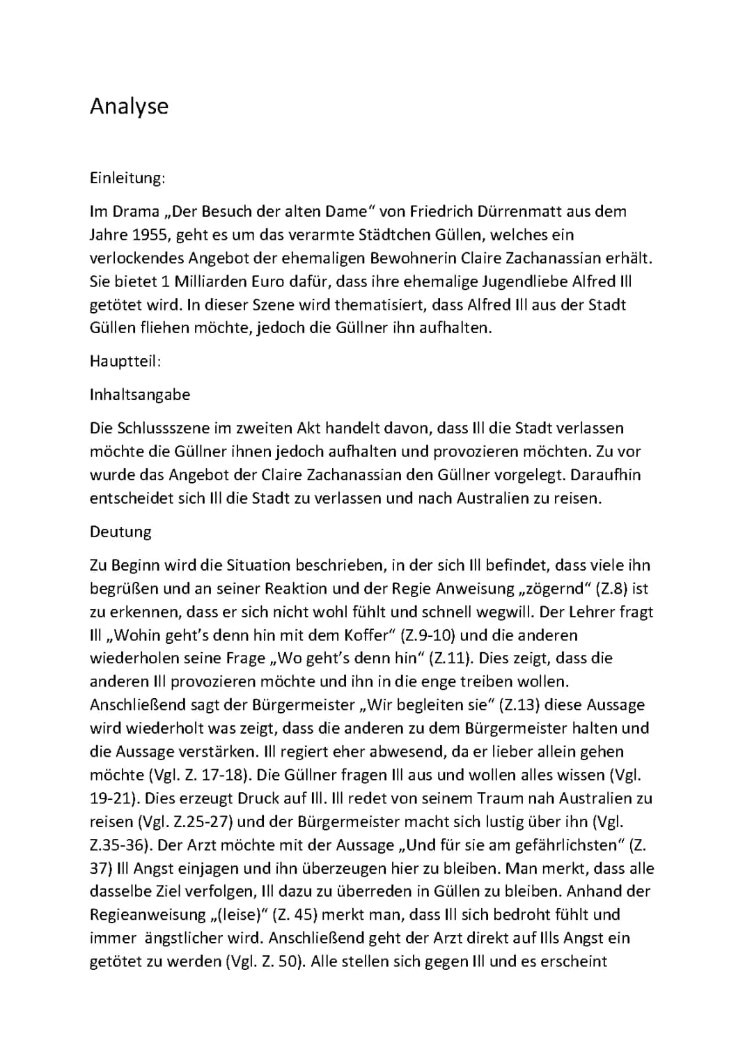 Der Besuch der alten Dame Szenenanalyse Akt 2: Bürgermeister und Ill, Seite 35-40, Bühnenbild und PDF