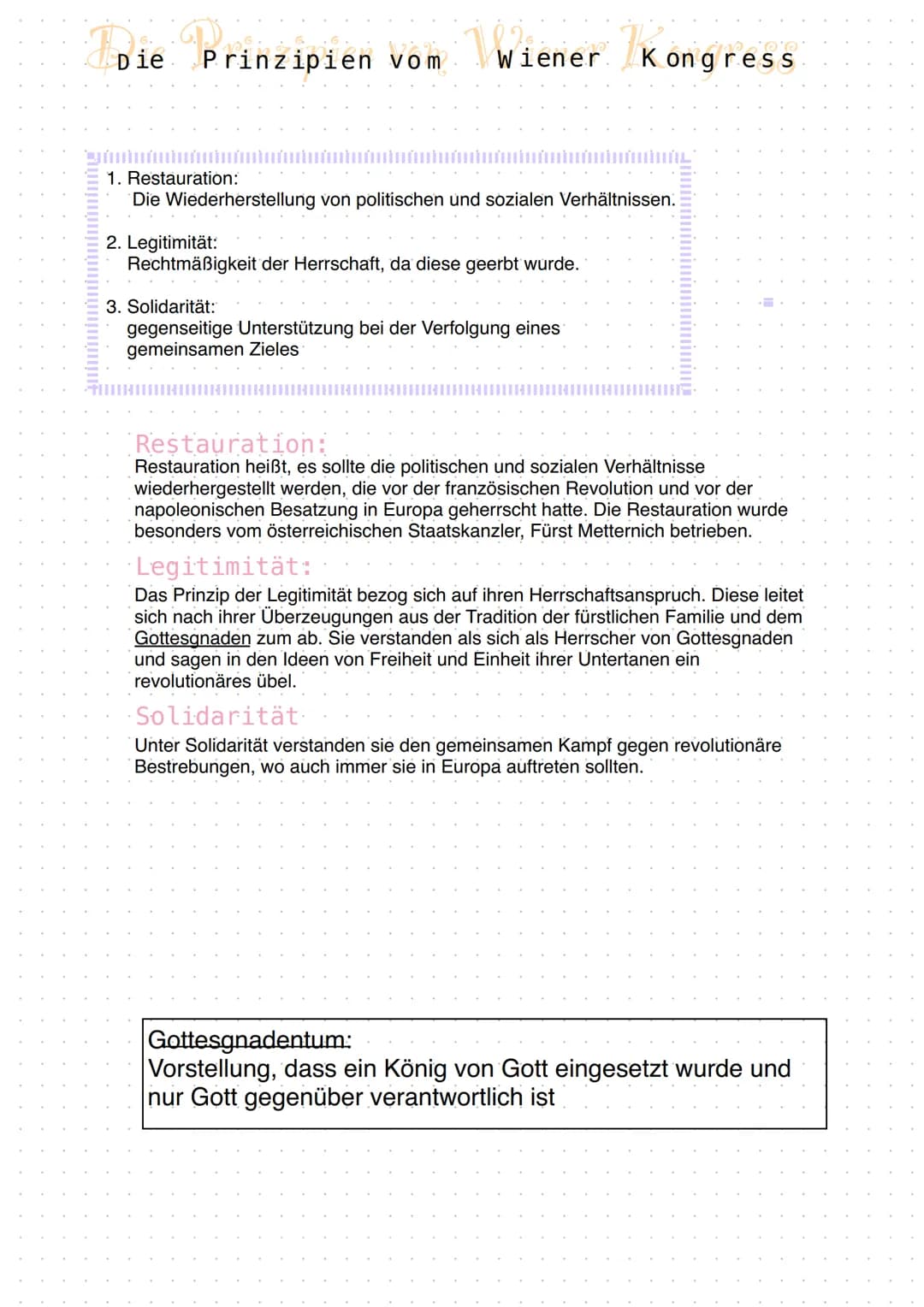 
<p>Die Restauration war die Wiederherstellung von politischen und sozialen Verhältnissen, die vor der französischen Revolution und der napo