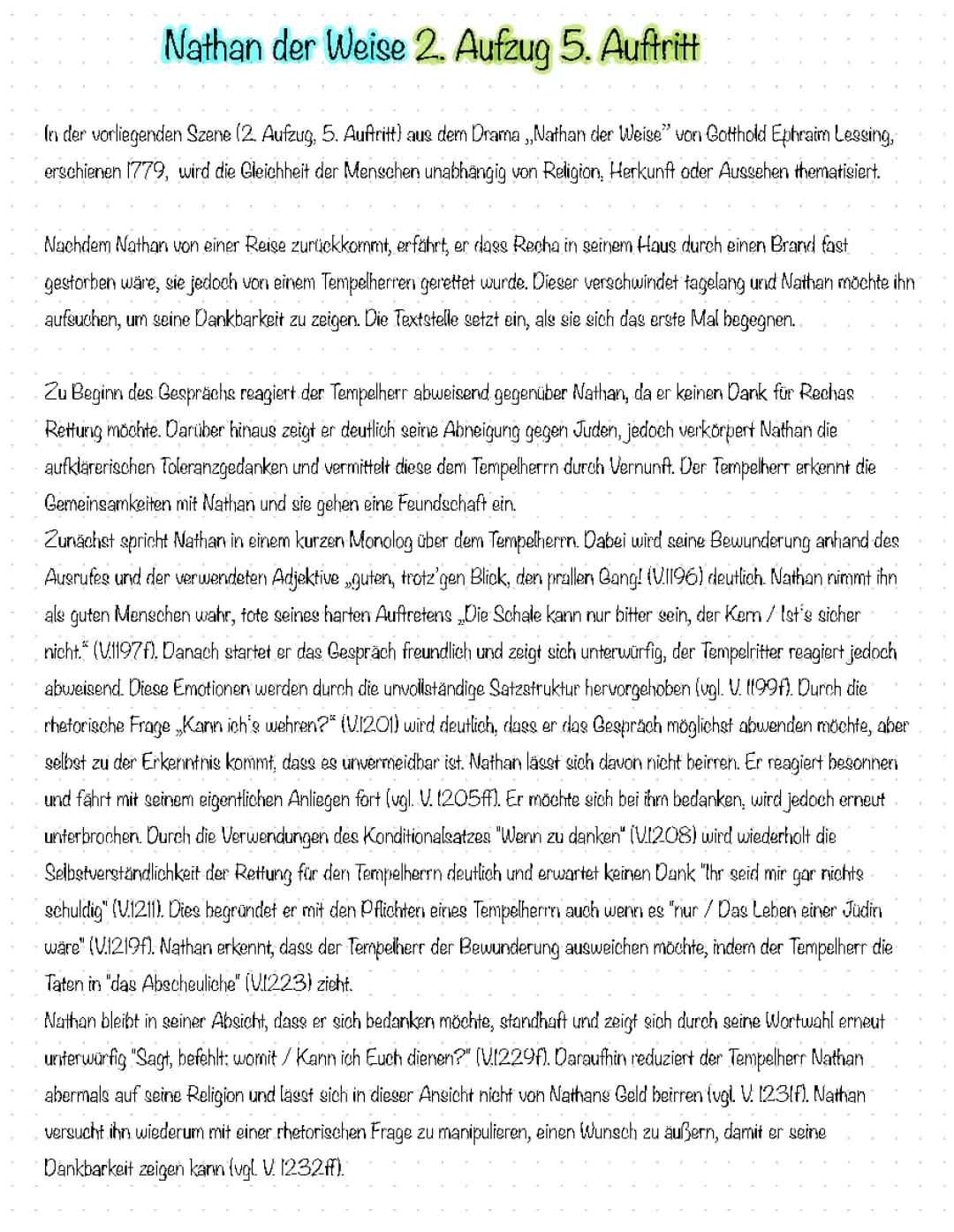 Nathan der Weise 2. Aufzug 5. Auftritt Analyse