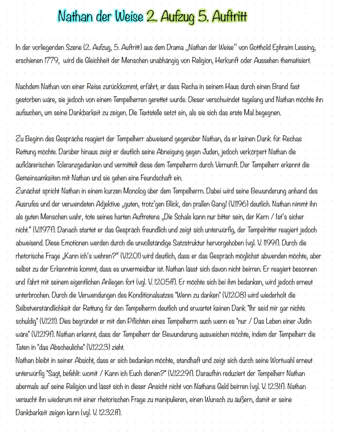 Nathan der Weise 2. Aufzug 5. Auftritt
In der vorliegenden Szene (2. Aufzug, 5. Auftritt) aus dem Drama ,,Nathan der Weise" von Gotthold Eph