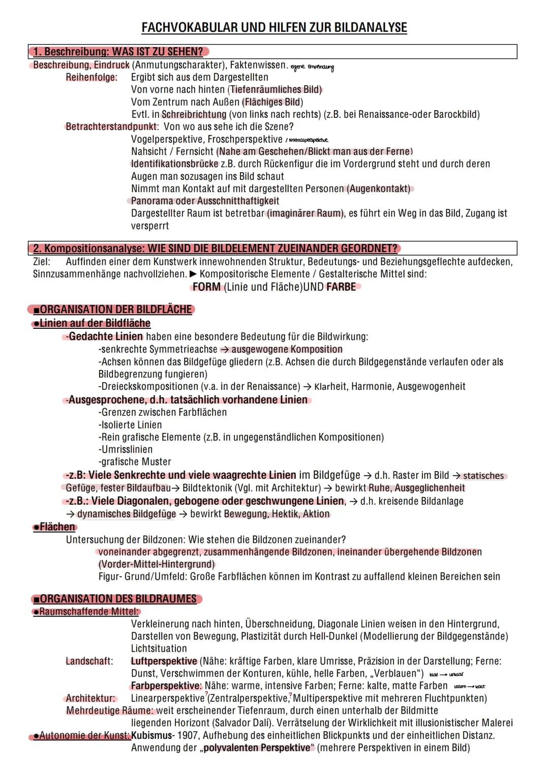 FACHVOKABULAR UND HILFEN ZUR BILDANALYSE
1. Beschreibung: WAS IST ZU SEHEN?
Beschreibung, Eindruck (Anmutungscharakter), Faktenwissen, eigen