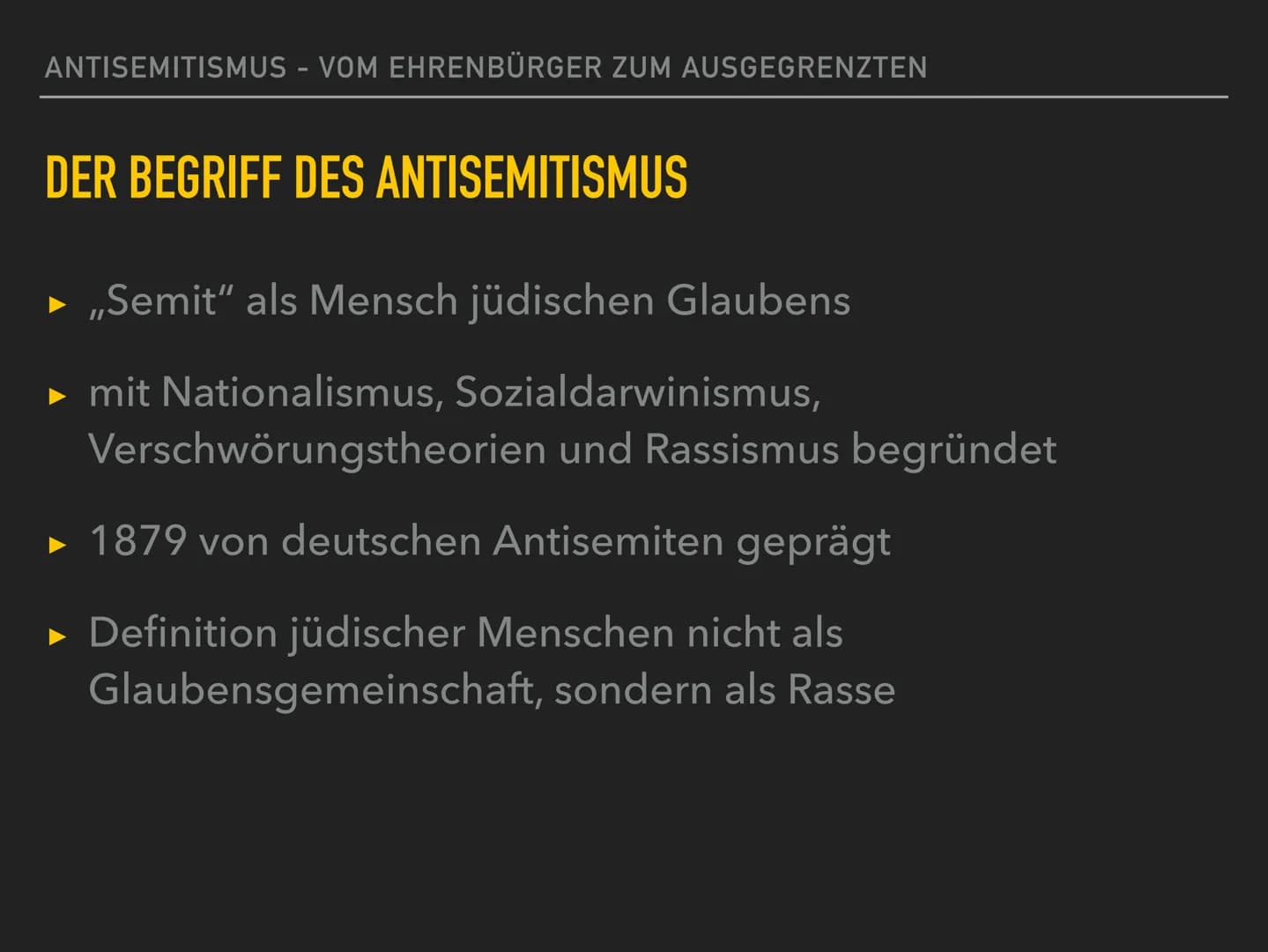 Antisemitismus
THEORO EN
- Rassentheorie
- ökonomische Theorie
- Außenseitertheorie
- Sündenbocktheorie
- Gottesmördertheorie
- Theorie des 