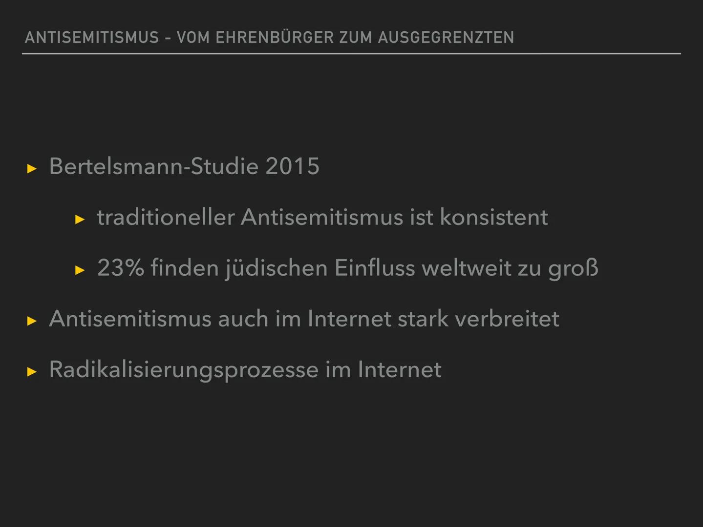 Antisemitismus
THEORO EN
- Rassentheorie
- ökonomische Theorie
- Außenseitertheorie
- Sündenbocktheorie
- Gottesmördertheorie
- Theorie des 