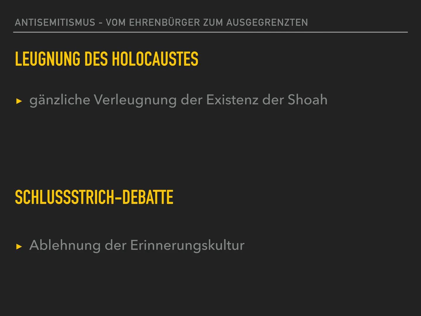 Antisemitismus
THEORO EN
- Rassentheorie
- ökonomische Theorie
- Außenseitertheorie
- Sündenbocktheorie
- Gottesmördertheorie
- Theorie des 