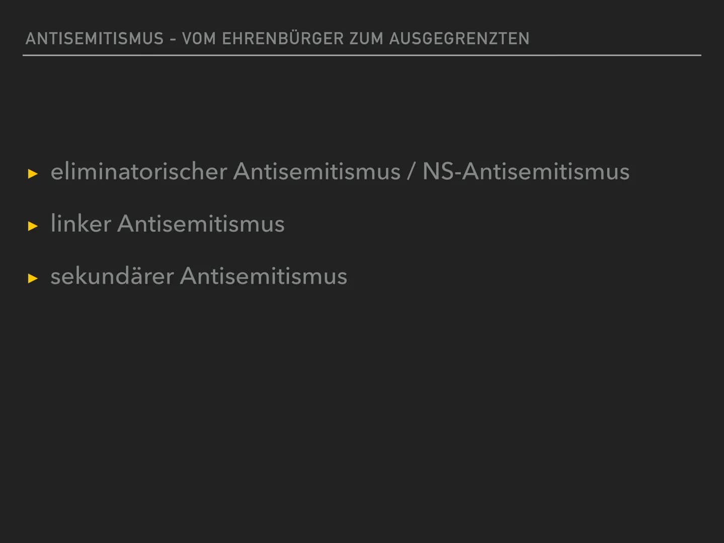 Antisemitismus
THEORO EN
- Rassentheorie
- ökonomische Theorie
- Außenseitertheorie
- Sündenbocktheorie
- Gottesmördertheorie
- Theorie des 