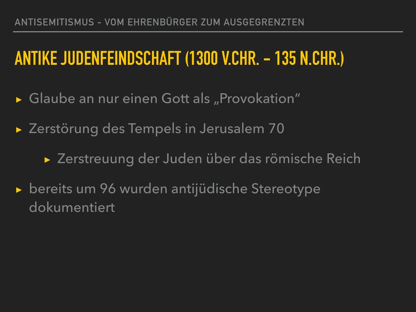 Antisemitismus
THEORO EN
- Rassentheorie
- ökonomische Theorie
- Außenseitertheorie
- Sündenbocktheorie
- Gottesmördertheorie
- Theorie des 