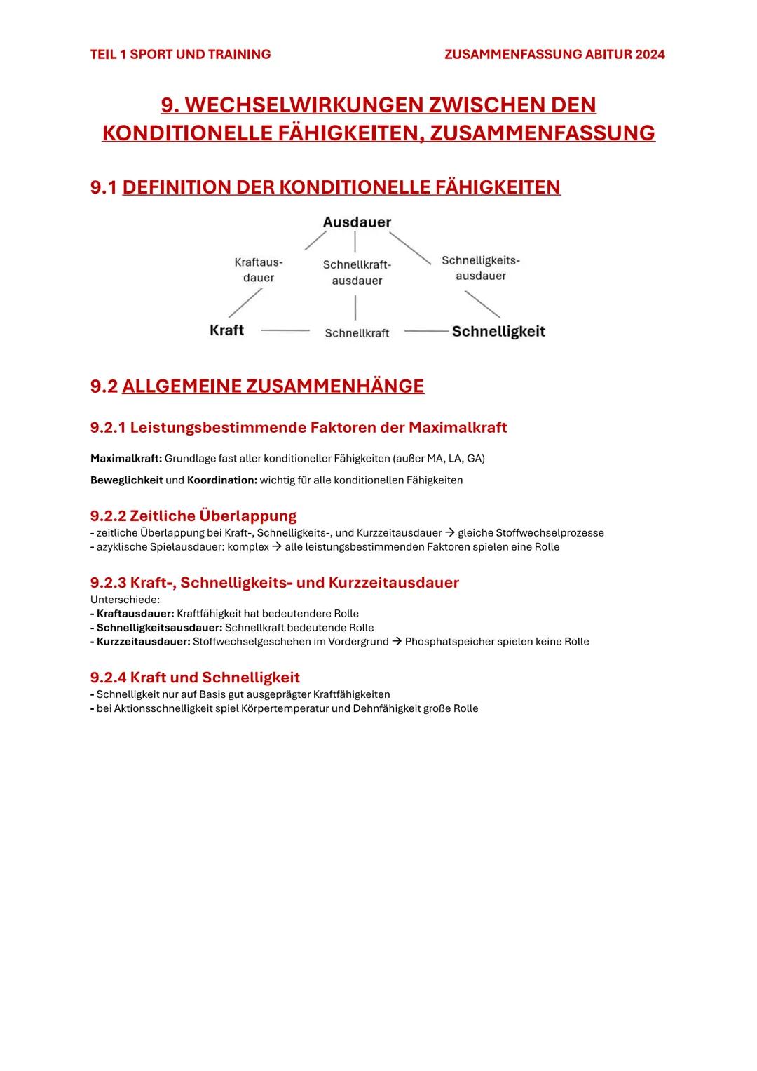 TEIL 1 SPORT UND TRAINING
ZUSAMMENFASSUNG ABITUR 2024

# 9. WECHSELWIRKUNGEN ZWISCHEN DEN
# KONDITIONELLE FÄHIGKEITEN, ZUSAMMENFASSUNG

## 9