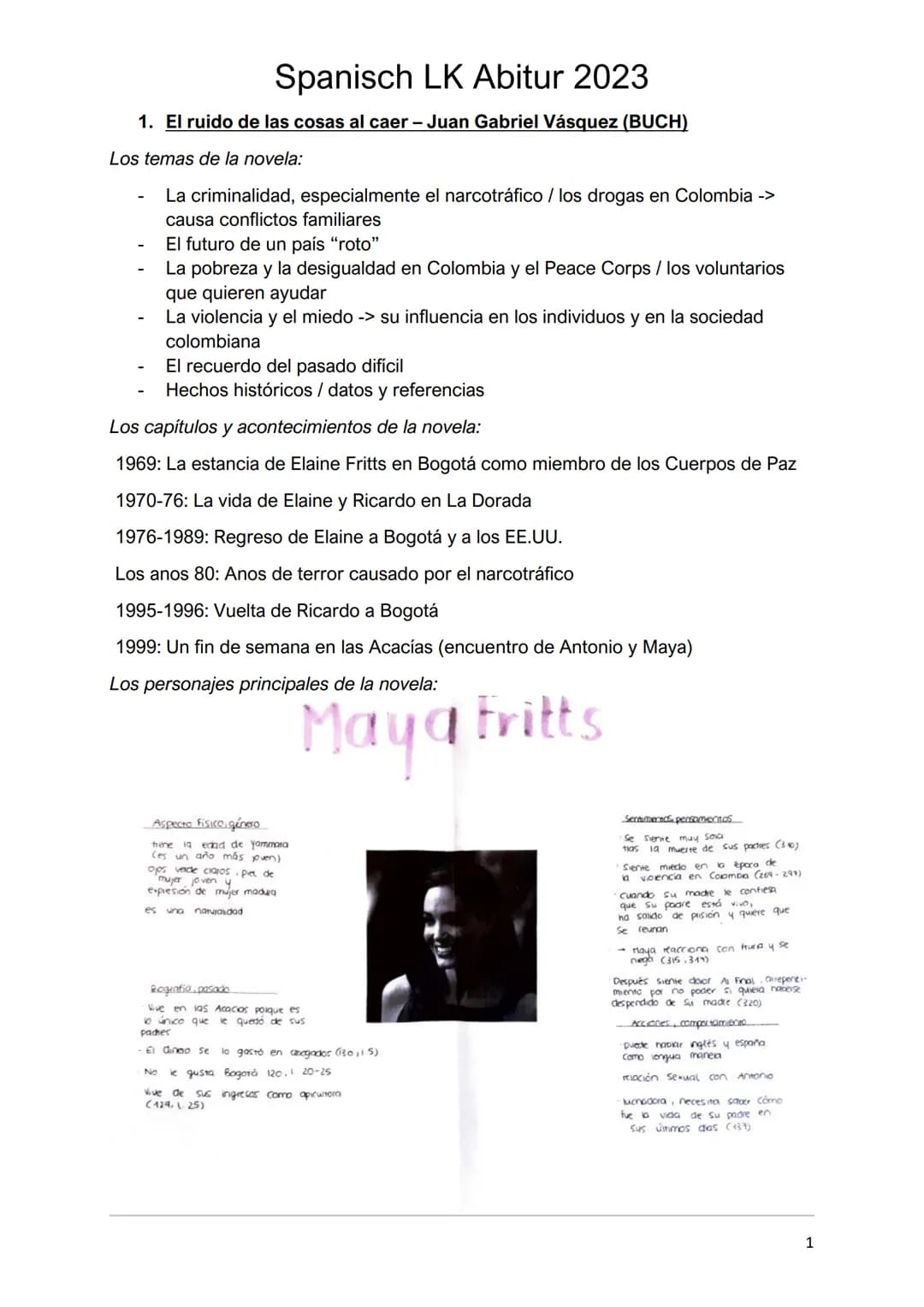 Spanisch LK Abitur 2023
1. El ruido de las cosas al caer - Juan Gabriel Vásquez (BUCH)
Los temas de la novela:
La criminalidad, especialment